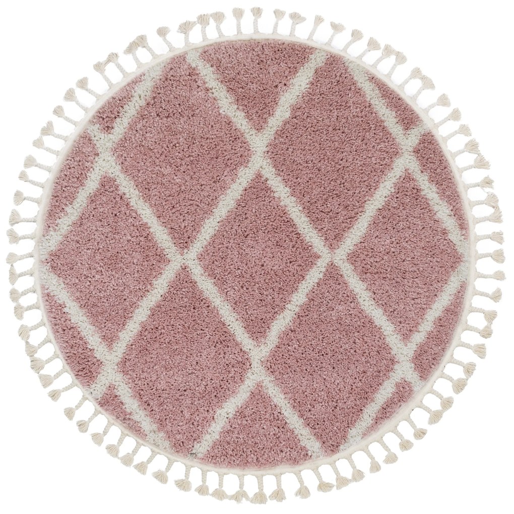 Tappeto BERBER TROIK A0010 cerchio rosa / bianco Frange berbero marocchino shaggy