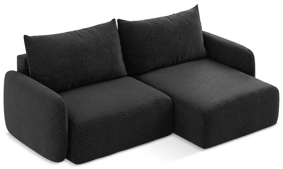 Divano angolare nero allungabile/con contenitore (con penisola a destra) Kalena – Makamii