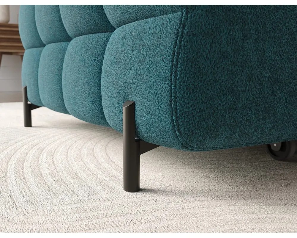 Divano angolare blu allungabile/con contenitore (con penisola a sinistra/con chaise lounge) con rivestimento in bouclé Felro – ELTAP