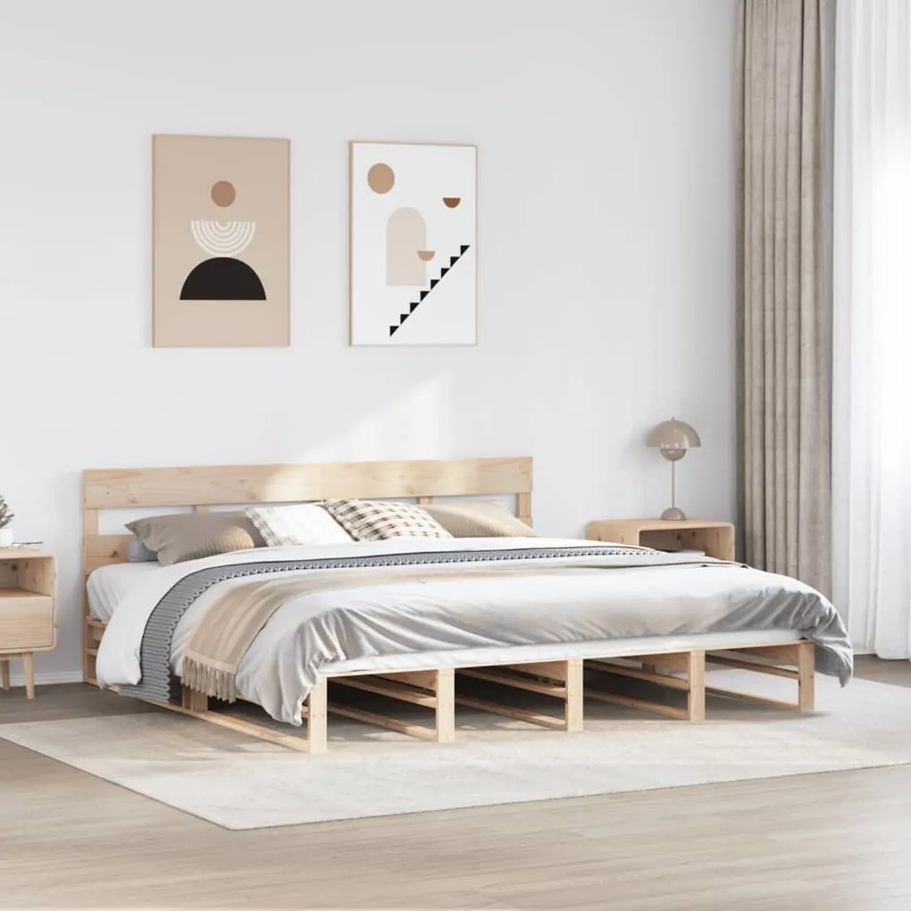 Letto Senza Materasso 200x200 Cm İn Legno Massello Di Pino /