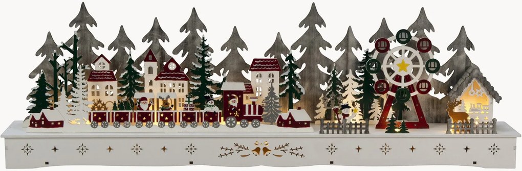 Decorazione natalizia a LED in legno di pioppo con funzione timer Village