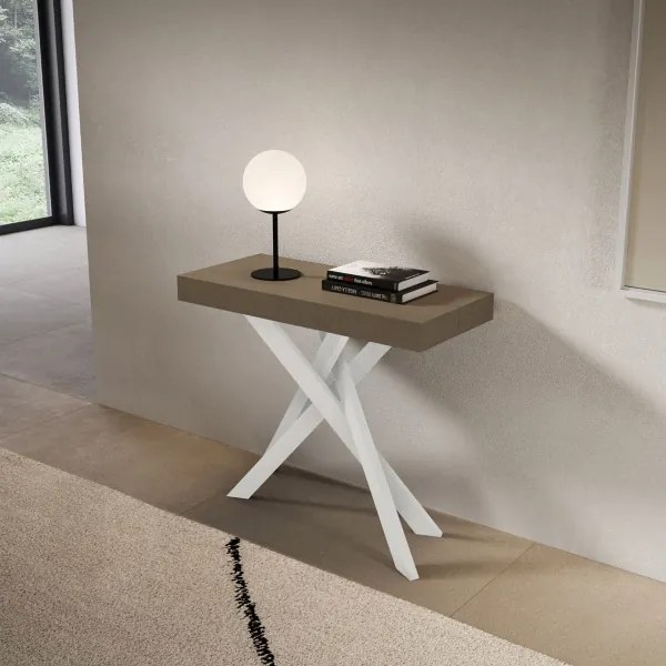Consolle allungabile Libo Small - Tortora gambe bianche 90x40/196 cm