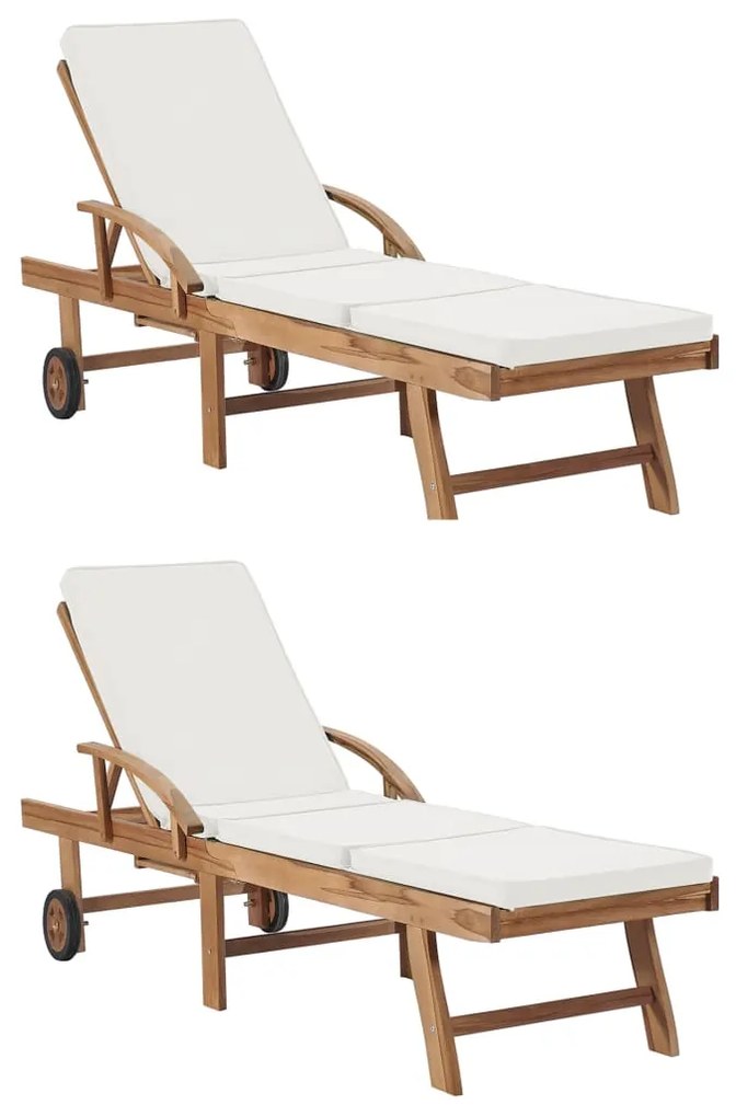 Lettini Prendisole Con Cuscini 2 Pz İn Legno Di Teak Crema /