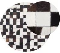 Tappeto Rotondo in Pelle Nera e Bianca 140 cm Patchwork Lavorato a Mano