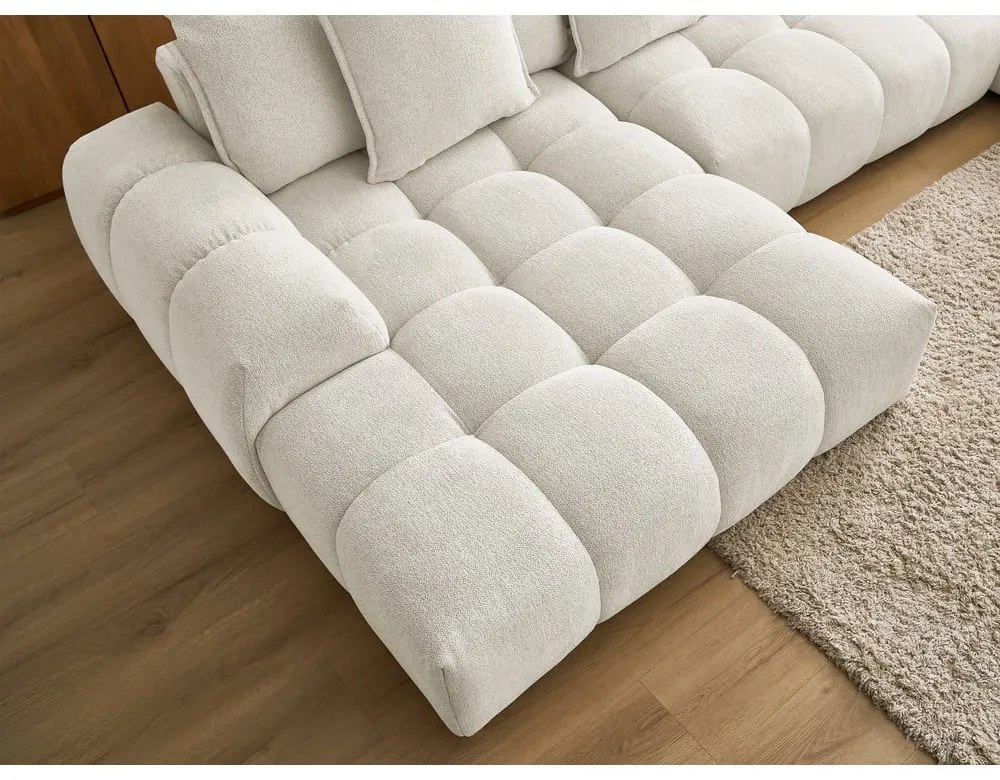 Divano angolare bianco allungabile e con contenitore (penisola a destra/a U) con rivestimento in ciniglia Everest – Bobochic Paris