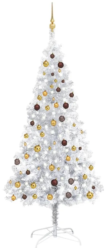 Albero di Natale Preilluminato con Palline Argento in PET, Albero di Natale Preilluminato con Palline Argento 210 cm PET II