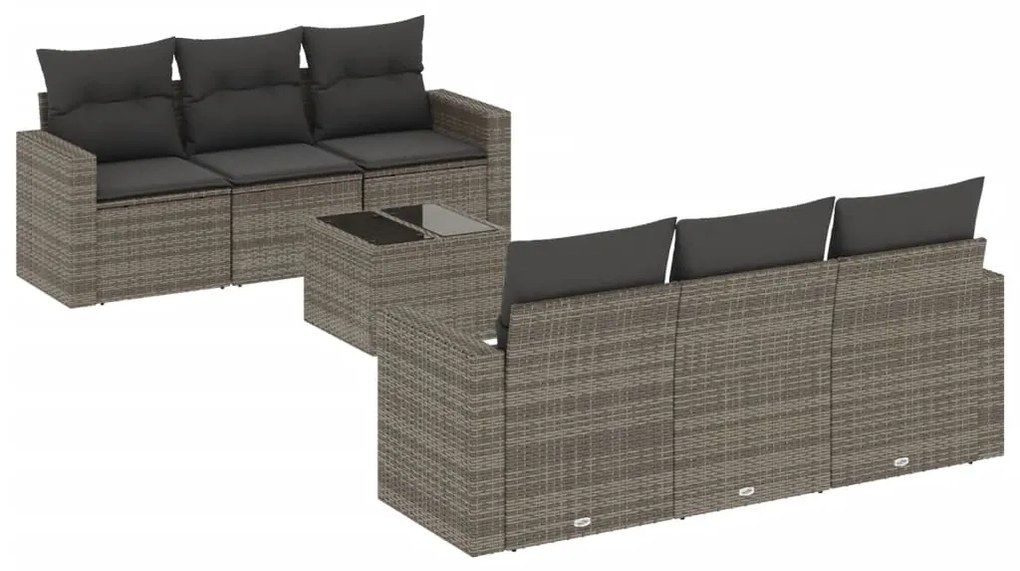 Set divani da giardino 7 pz con cuscini grigio in polyrattan