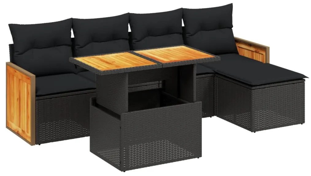 Set divano da giardino 6 pz con cuscini nero in polyrattan