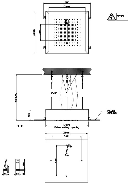 Soffione Multifunzione 50x50 a incasso Con Funzione Pioggia Cascata Misto e Cromoterapia Bianco Afilo 57509 Gessi