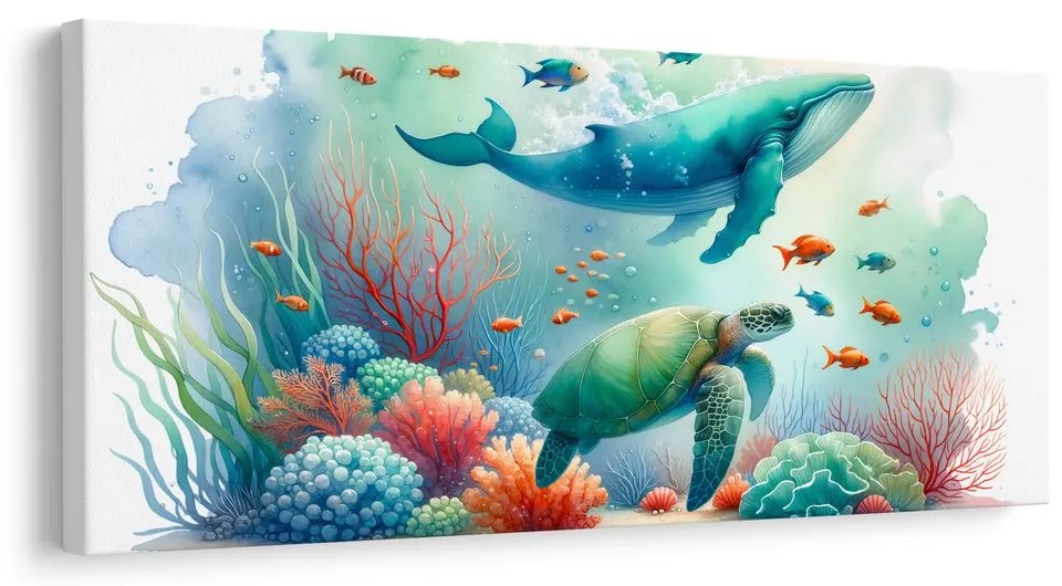 Quadro su tela – Tartaruga e balena nell’oceano