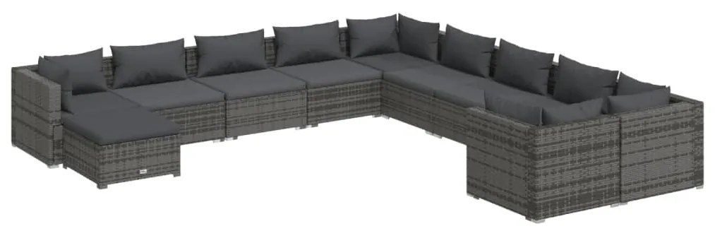 Set Divani da Giardino 11 pz con Cuscini in Polyrattan Grigio