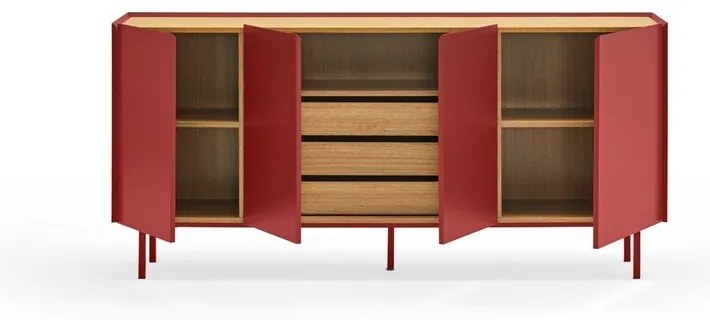 Cassettiera bassa rossa effetto rovere 165x78 cm Arista - Teulat