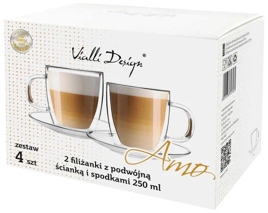 Set di 2 tazze in vetro a doppia parete con piattino , 250 ml Amo - Vialli Design