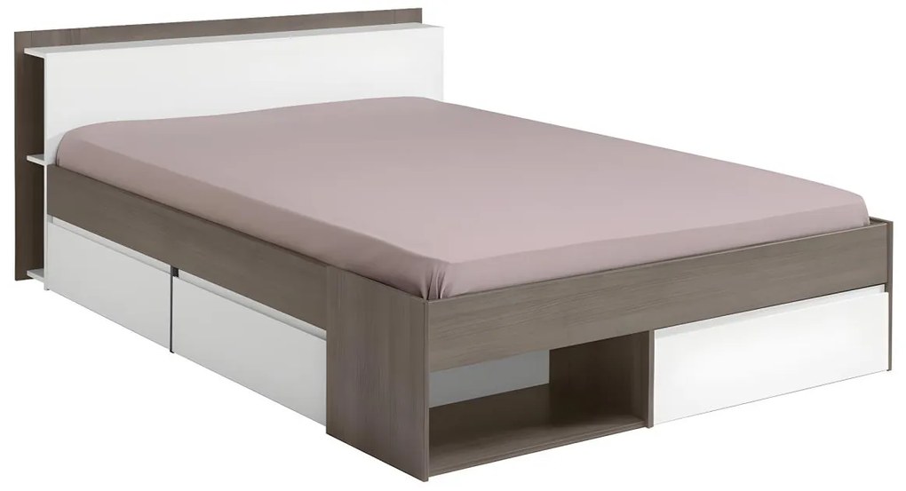 Letto con contenitore modulare 140 x 190 /200 cm Tortora e Bianco - DEBAR