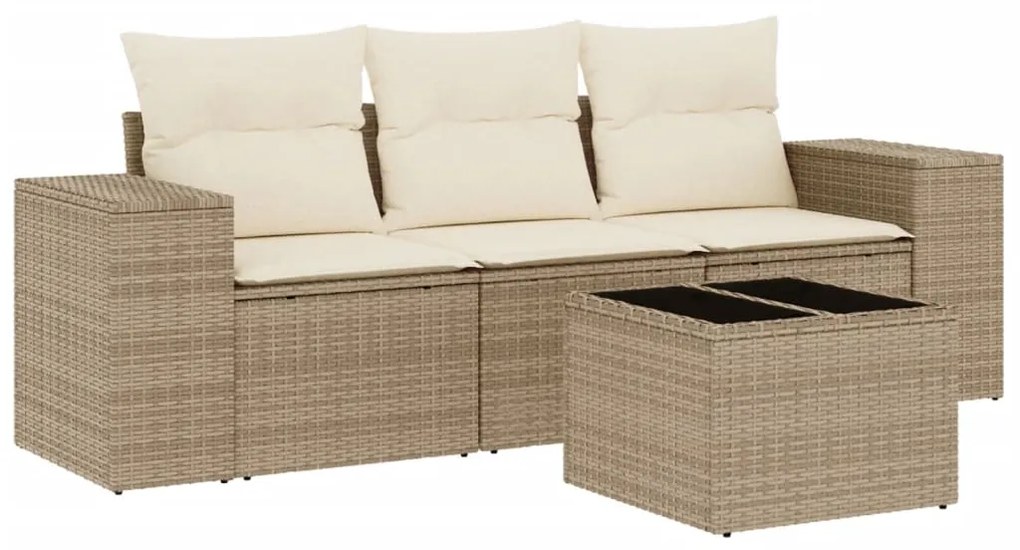 Set divano da giardino 4 pz con cuscini beige in polyrattan