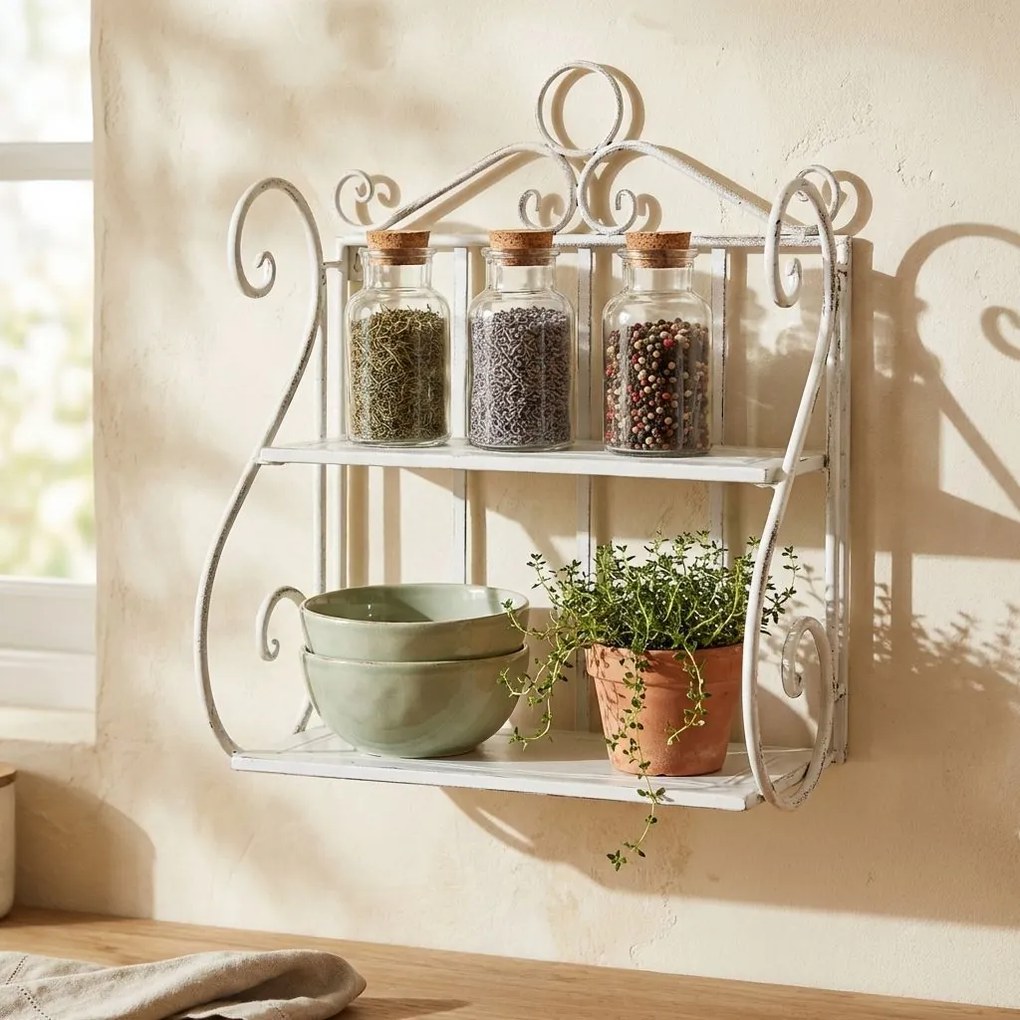 ISABELLE - mensola 2 piani stile provenzale in ferro verniciato