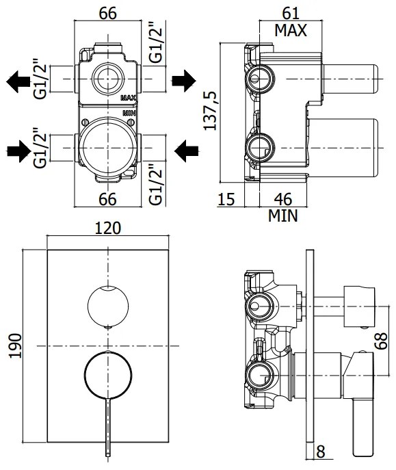 Paffoni Rock Ro018cr Miscelatore lavabo Incasso Con Deviatore e 2 Uscite Cromo