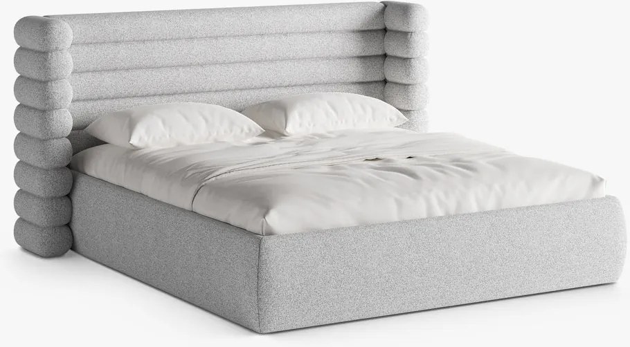 Letto imbottito Mount con contenitore in tessuto strutturato Puente - 180x200 cm