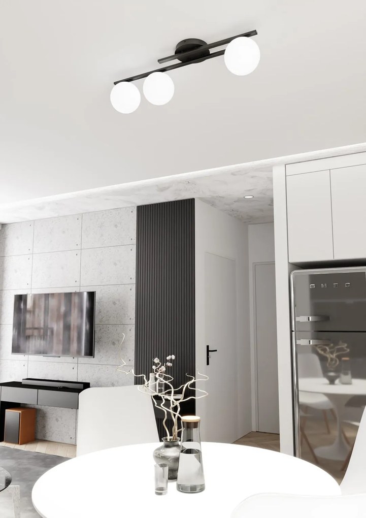 Plafoniera Moderna Nettuno Acciaio Nero Vetro 3 Luci E14 Ip20