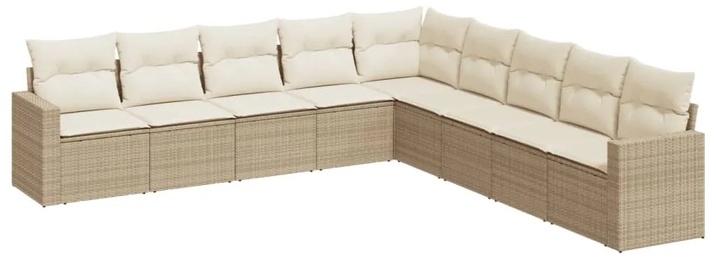 Set divano da giardino 9 pz con cuscini beige in polyrattan