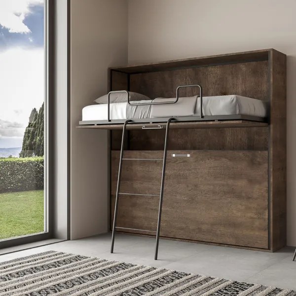 Letto a castello scomparsa orizzontale - KANDO doppio Noce