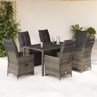 Set Bistr da Giardino 7 pz con Cuscini in Polyrattan Grigio 3276896