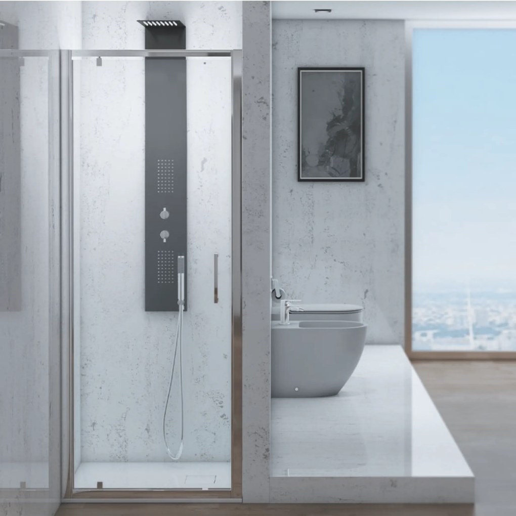 Box Doccia Battente 80 Cm Feridras "T-Squared" Cromo Lucido/Vetro Trasparente