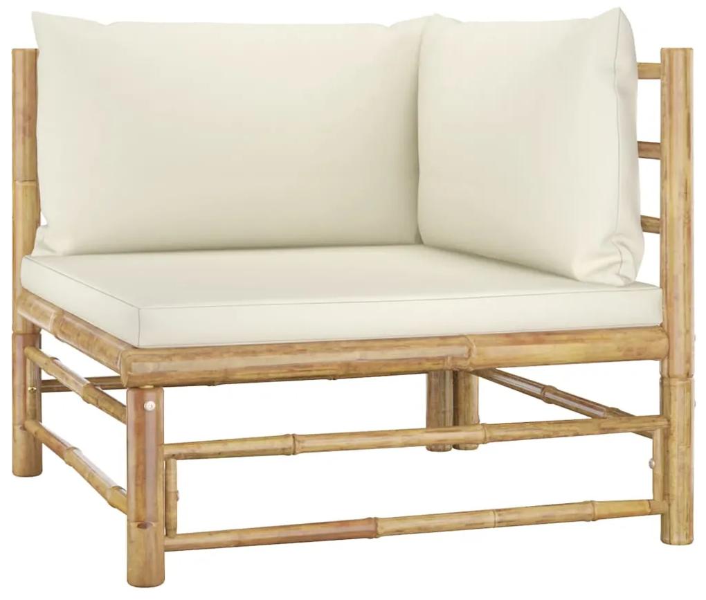 Set divani da giardino 4 pz con cuscini bianco crema in bambù