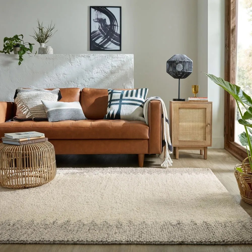 Tappeto crema tessuto a mano con lana 120x170 cm Minerals Border - Flair Rugs