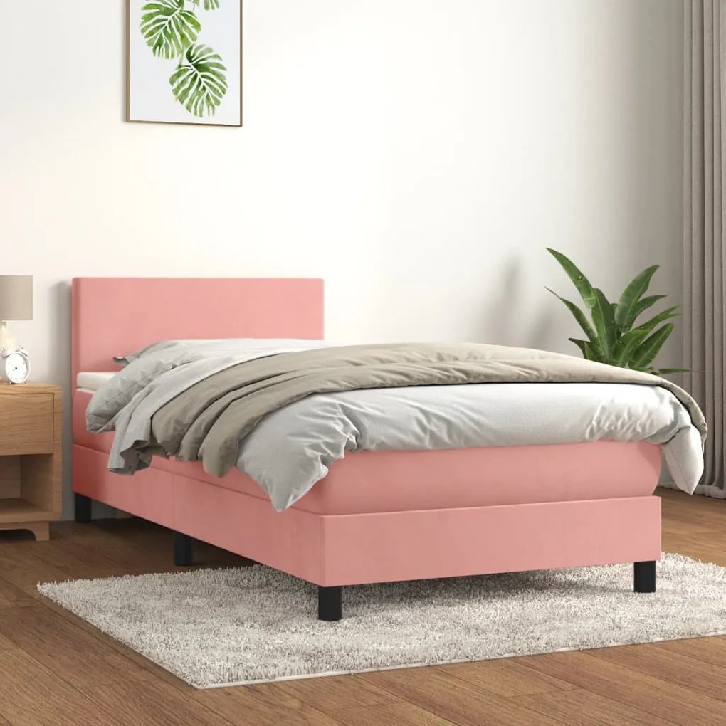 Giroletto A Molle Con Materasso Rosa 90x200 Cm İn Velluto /