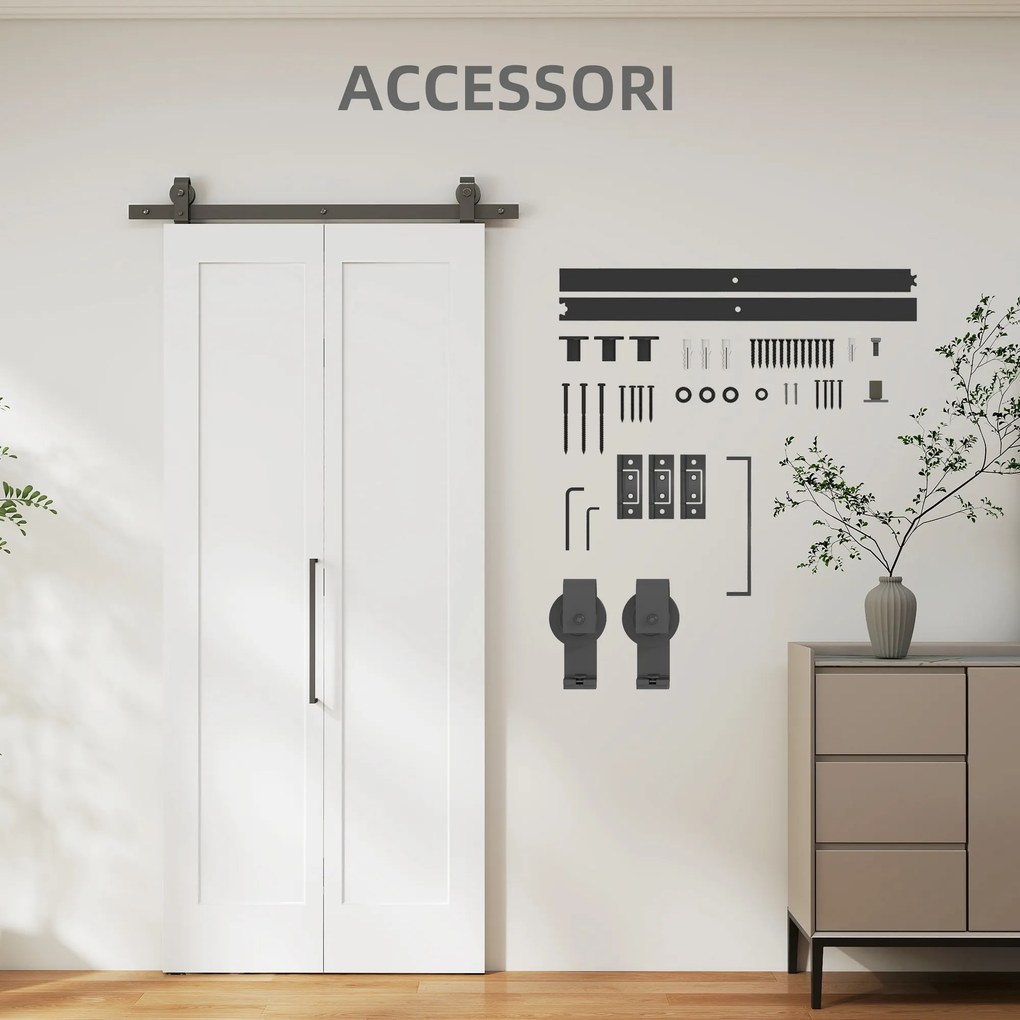 Porta Scorrevole a Libro 90x210 cm con Superficie Verniciabile in MDF e Carbonio Bianco...