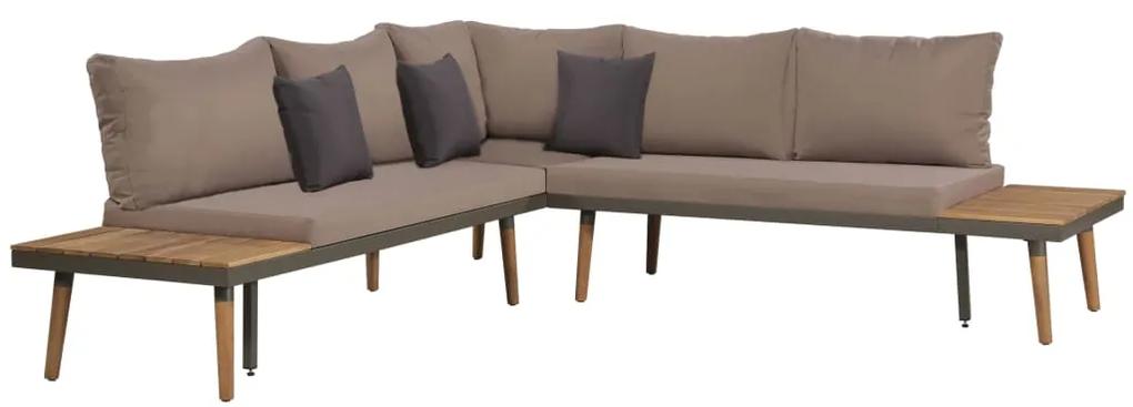 Set divani da giardino 4 pz con cuscini legno di acacia marrone