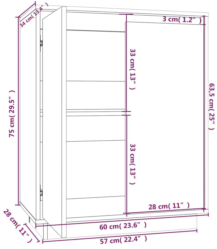 Credenza 60x34x75 cm in Legno Massello di Pino