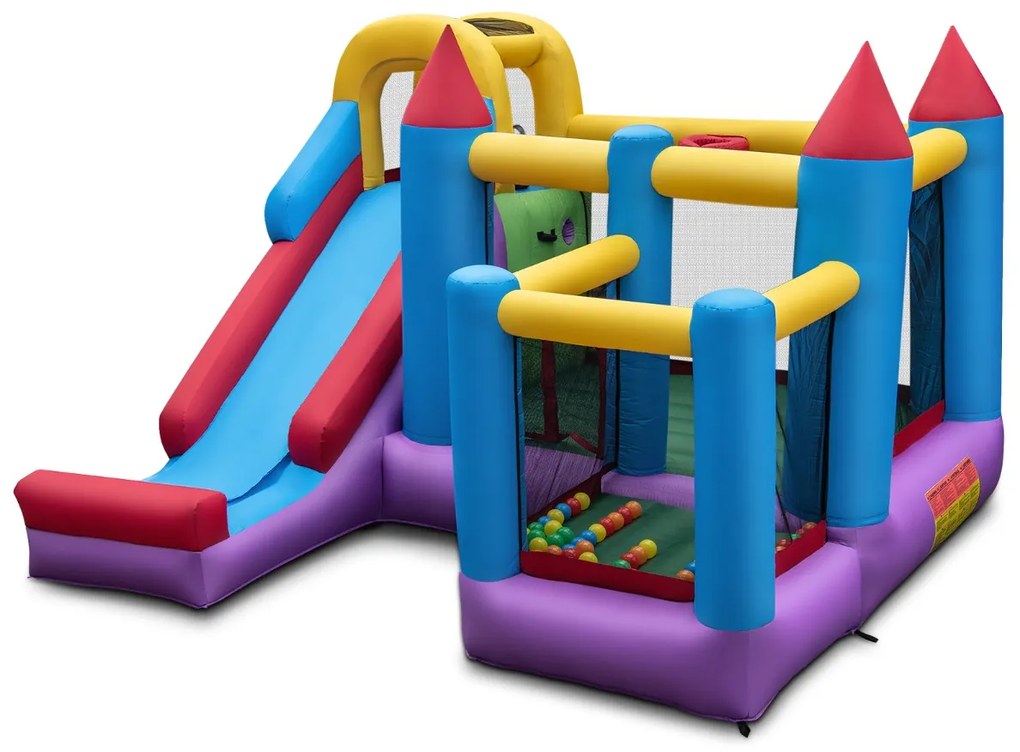 Costway Castello gonfiabile con scivolo trampolino piscina di palline, Casa di salto gonfiabile 5-in-1 per bambini