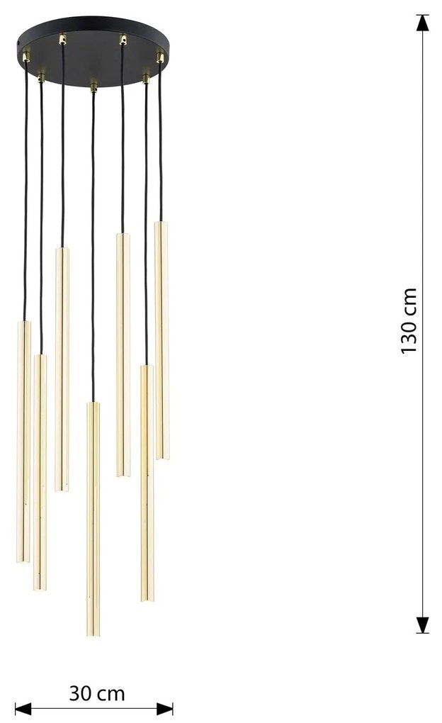 Sospensione Contemporanea In Acciaio 7 Luci Selter Nero E Oro