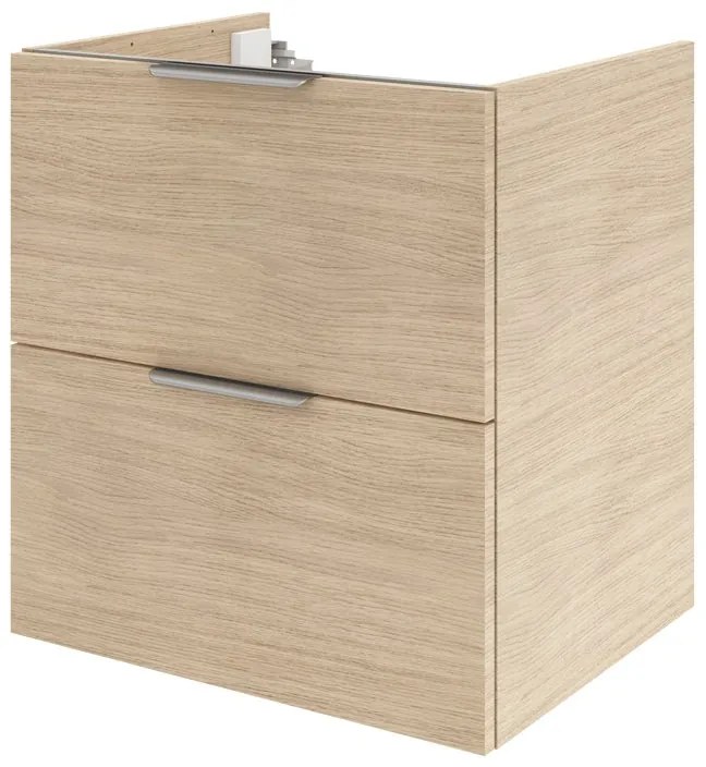 Mobile da bagno sospeso sotto lavabo L 60 x H 64 x P 48 cm rovere naturale, 2 cassetti 2 ante Neo, Maniglie acquistabili separatamente