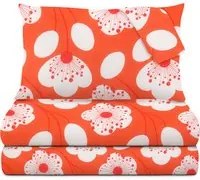 Completo letto matrimoniale corallo fiori bianchi