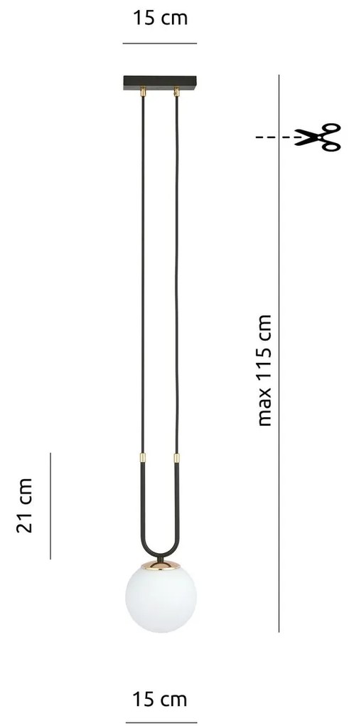 Lampadario a Sospensione in Acciaio e Vetro GLAM 1 Nero E14