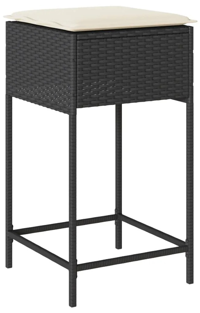 Set bar da giardino 5 pz con cuscini in polyrattan nero