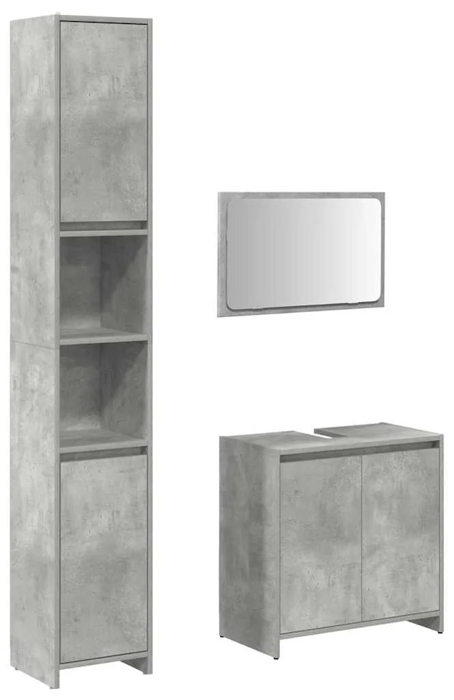 Set mobili da bagno 3 pz grigio cemento in legno multistrato