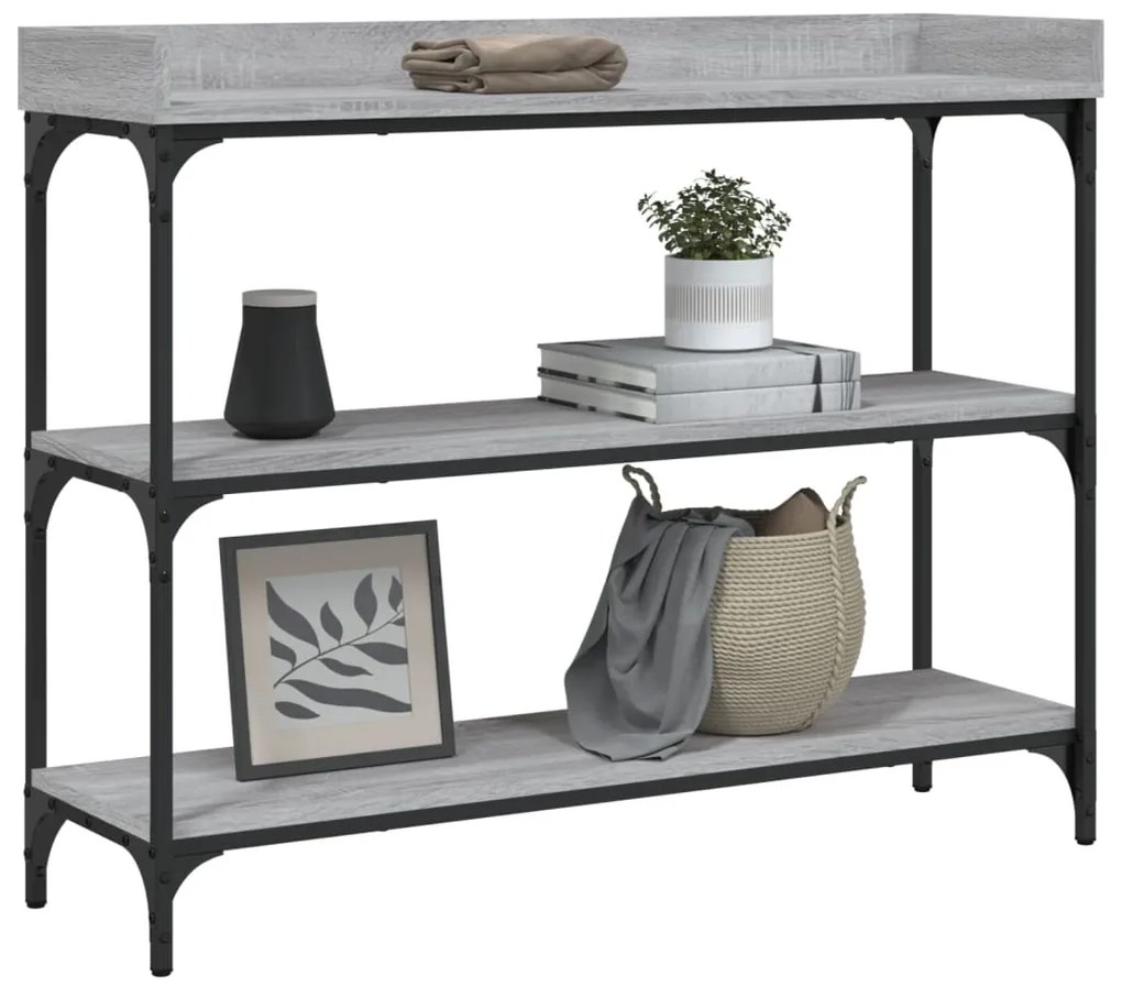Tavolino consolle con ripiani grigio sonoma 100x30x80 cm