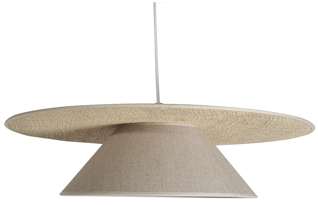 Lampada a sospensione in lino beige e rafia naturale L55 cm AZAMI