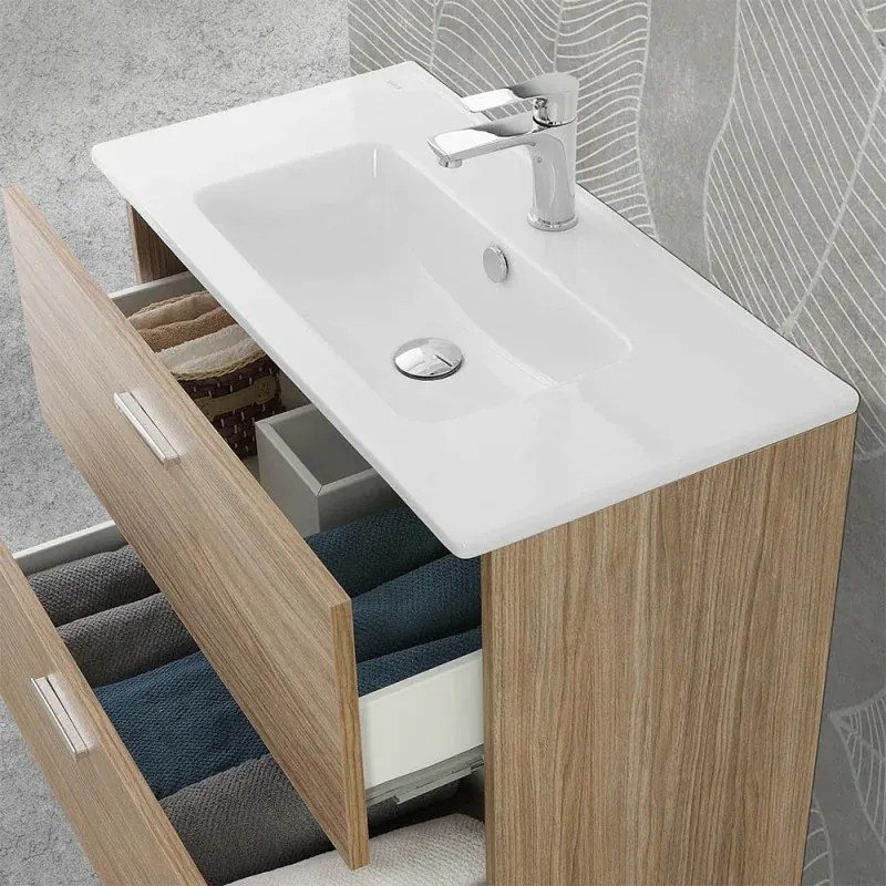 Mobile bagno sospeso 80 rovere tropea con pensile 150 lavabo e specchio Martha