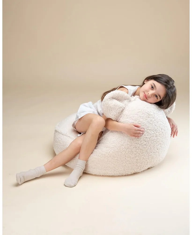 Pouf a sacco per bambini color crema con rivestimento in bouclé Bear – Wigiwama