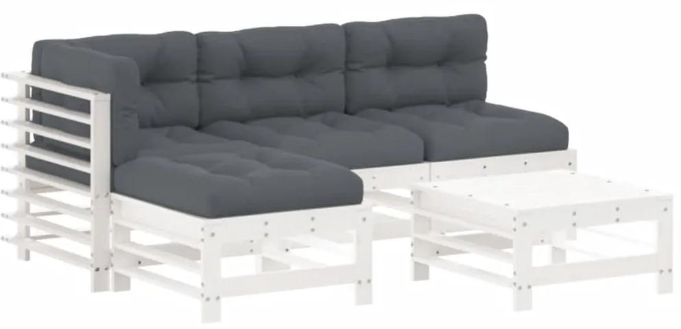 Set divani da giardino 5pz con cuscini in legno massello bianco