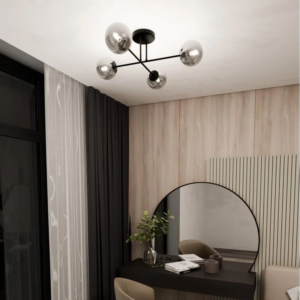 Lampadario da Soffitto in Acciaio ROMA 4 Nero 4xE14 Colore del corpo Grafite