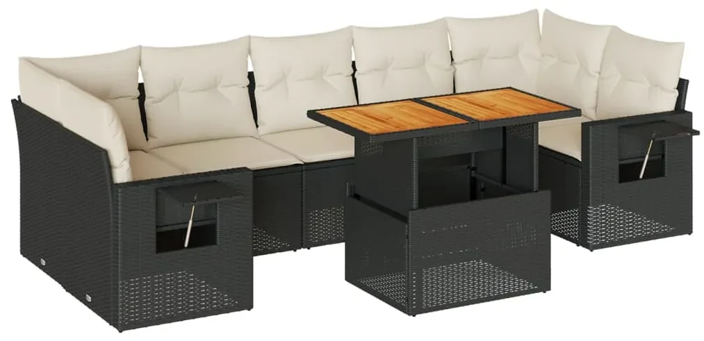 Set divani da giardino con cuscini 8 pz nero in polyrattan