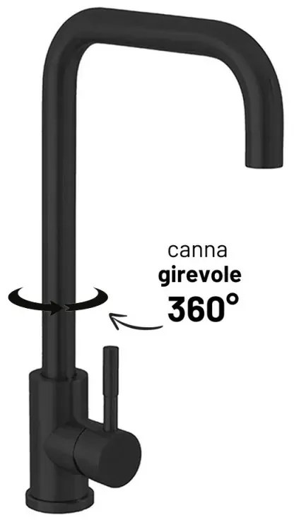 Miscelatore lavello in acciaio nero opaco con canna svedese girevole