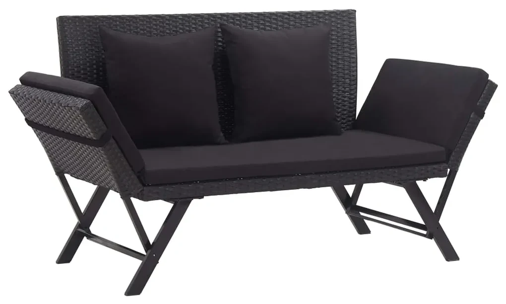 Panchina da giardino con cuscini 176 cm nera in polyrattan