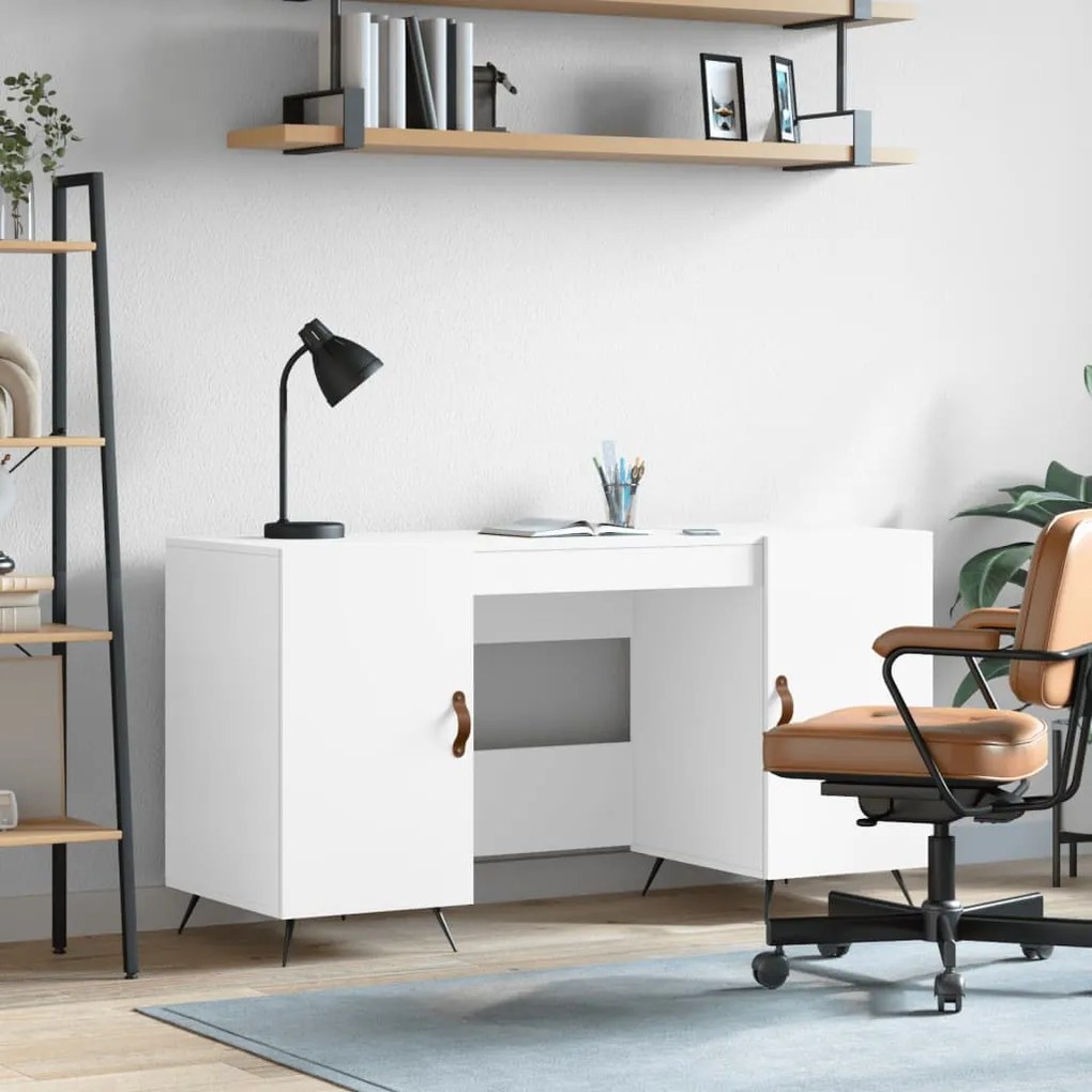 Scrivania Bianca 140x50x75 Cm İn Legno Multistrato /
